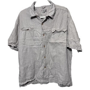 Saab 100% Linen Shirt Mens 2XL Beige Camp beach button up short sleeve